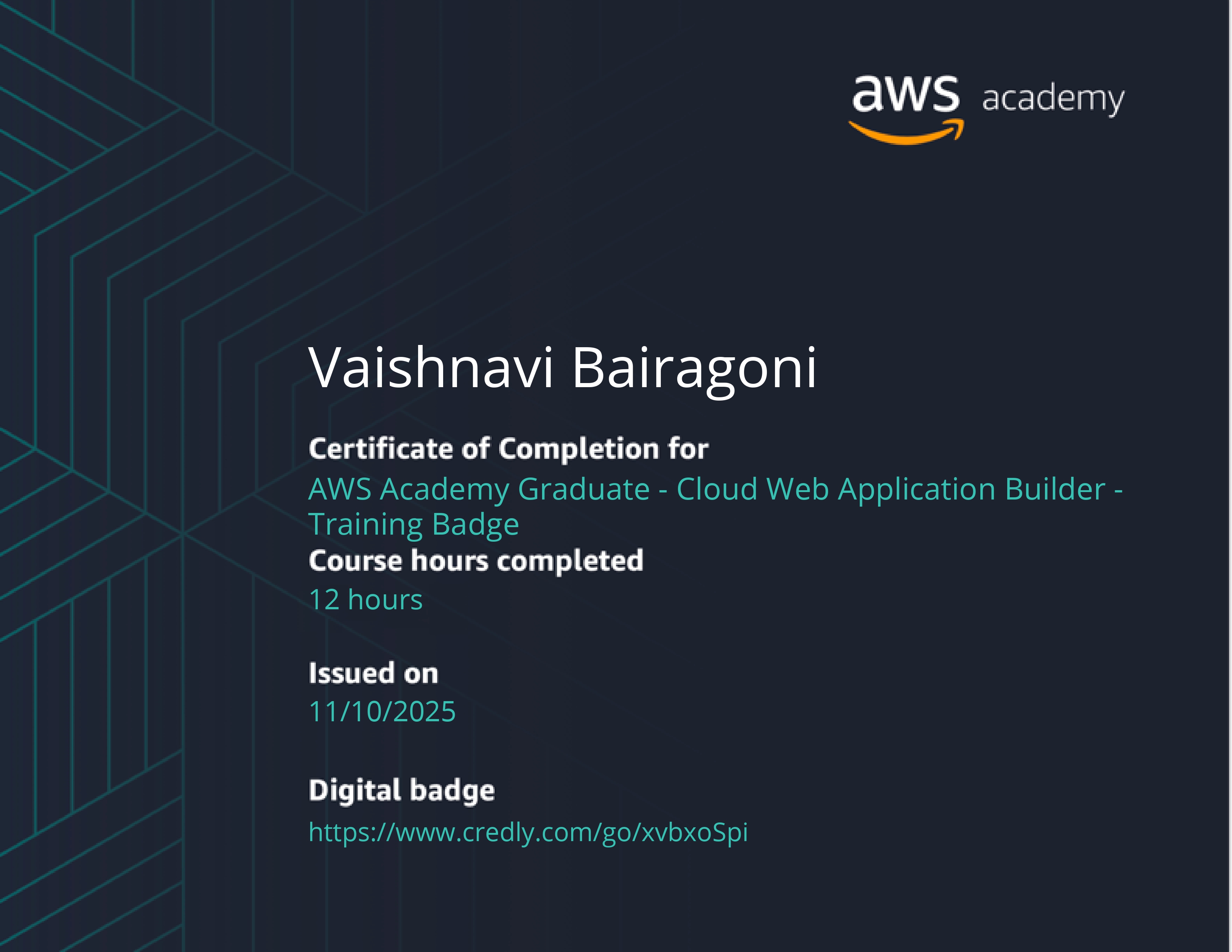 AWS Cloud Web App Builder certificate