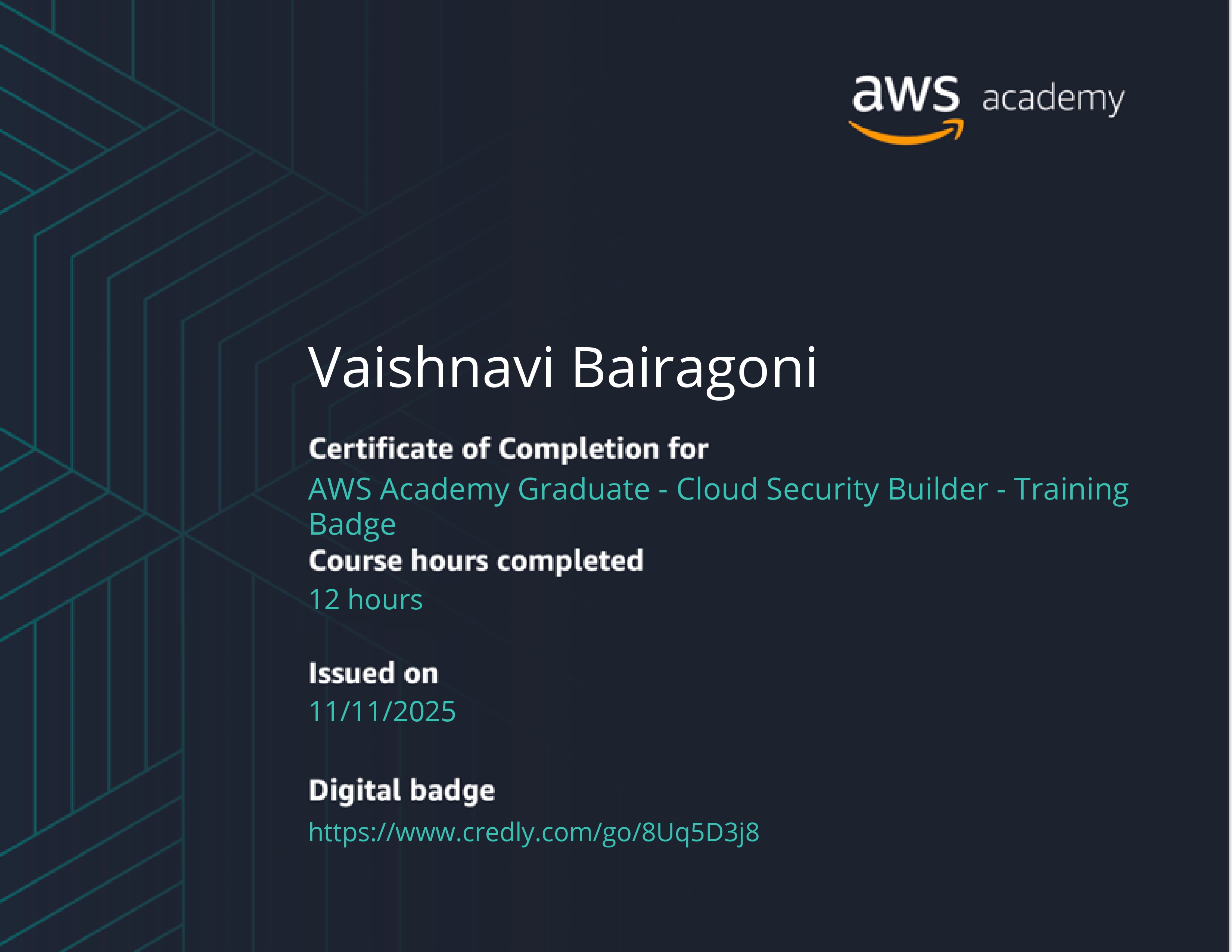 AWS Cloud Security Builder certificate
